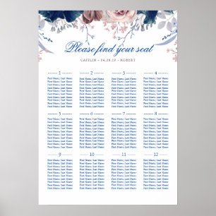 Navy Blue and Mauve Wedding Seating Chart