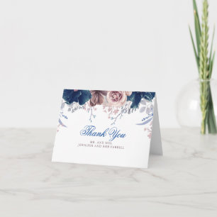 Navy Blue and Mauve Wedding Thank You Card