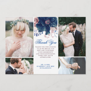 Navy Blue and Mauve Wedding Thank You Photo Invitation