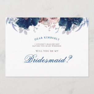Navy Blue and Mauve - Will You Be My Bridesmaid Invitation