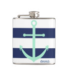 Navy Blue and Mint Monogram Anchor Flask