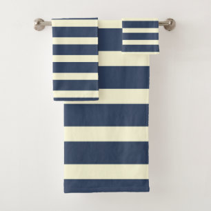 Navy blue and off-white stripes bath towel set