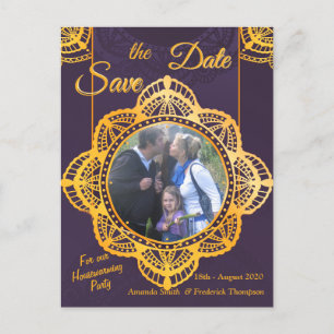 Navy Blue and or Violet with Gold Mandalas Announcement Postcard