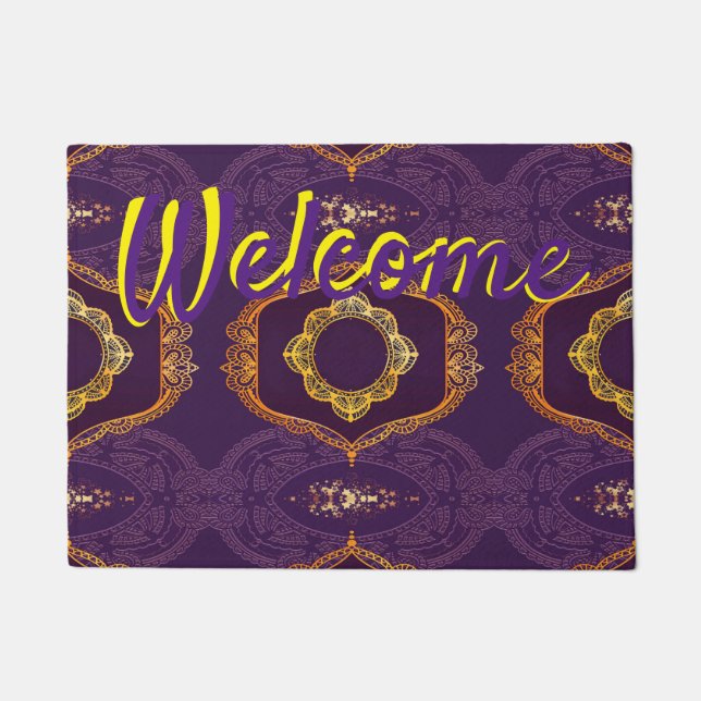 Navy Blue and or Violet with Gold Mandalas Doormat (Front)