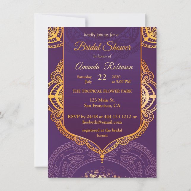 Navy Blue and or Violet with Gold Mandalas Invitation (Front)