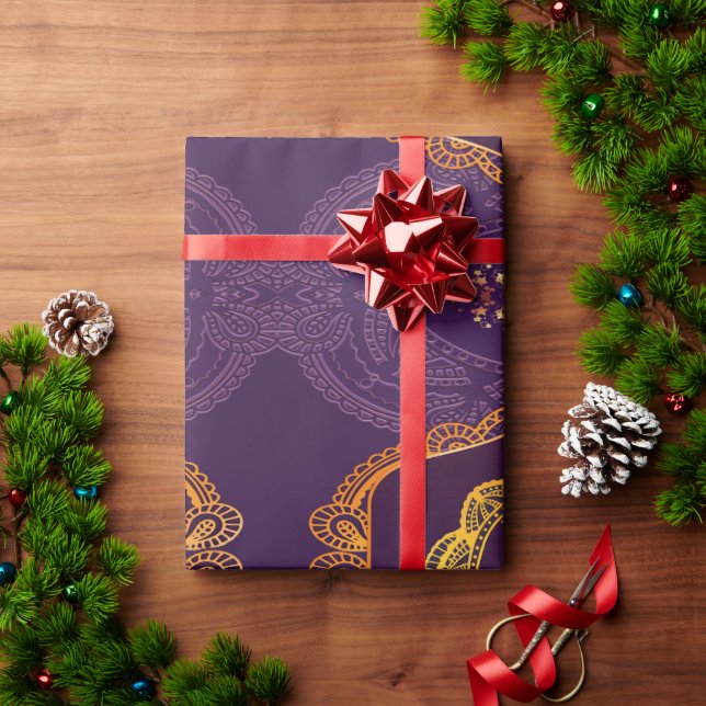 Navy Blue and or Violet with Gold Mandalas Wrapping Paper (Holiday Gift)