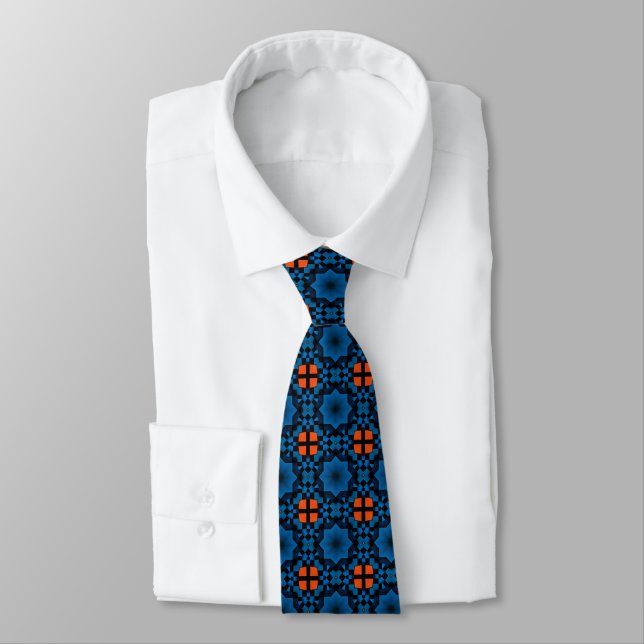 Navy Blue And Orange Abstract  Tie (Tied)