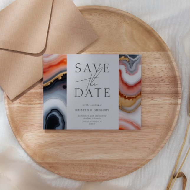Navy Blue And Orange Agate Save the Date Invitation (Creator Uploaded)