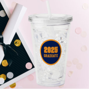 Navy Blue and Orange Circle Graduate Year Acrylic Tumbler