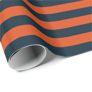 Navy Blue and Orange Horizontal Stripe Wrapping Paper