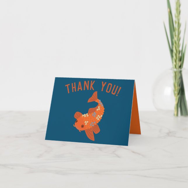 Navy Blue and Orange Koi Goldfish Thank You Card (Front)