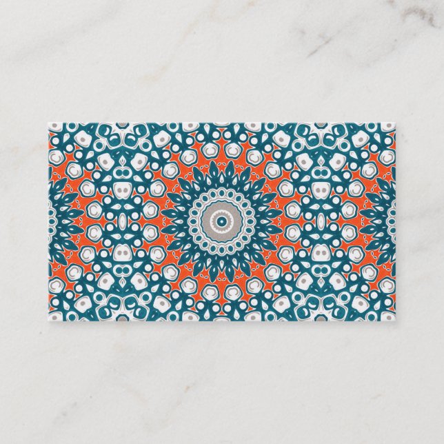 Navy Blue and Orange on White Medallion Art Business Card (Front)
