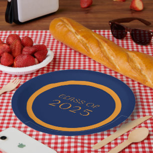 Navy Blue and Orange School Colours and Class Year Paper Plate