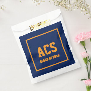 Navy Blue and Orange School Colours and Letters Favour Bags