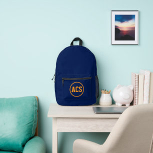 Navy Blue and Orange School Colours and Letters Printed Backpack