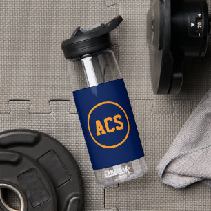 Navy Blue and Orange School Colours and Letters Water Bottle