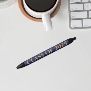 Navy Blue and Orange School Colours Class Year Black Ink Pen