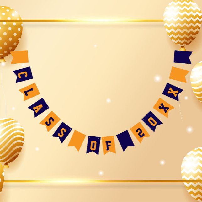 Navy Blue and Orange School Colours Class Year Bunting (In Situ)