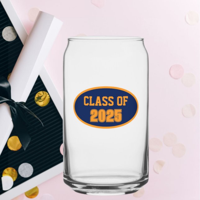 Navy Blue and Orange School Colours Class Year Can Glass (In Situ (Graduation))