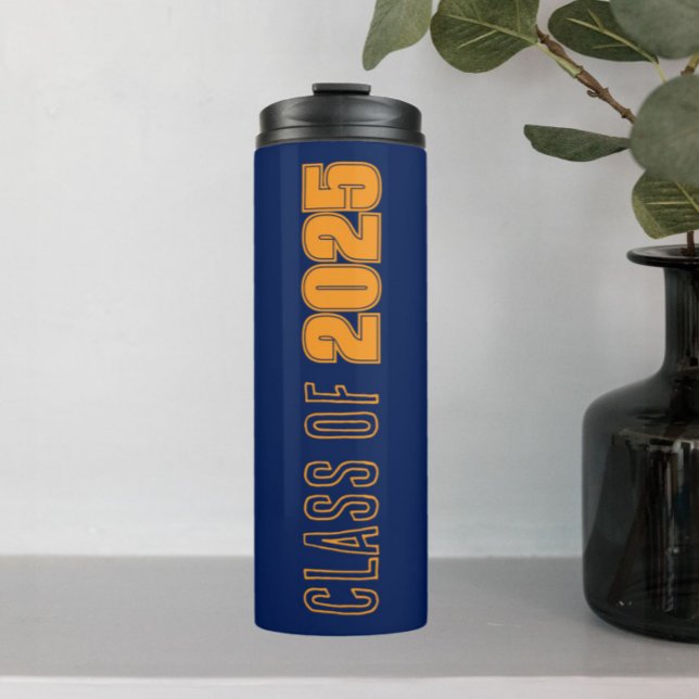 Navy Blue and Orange School Colours Class Year Thermal Tumbler (In Situ)