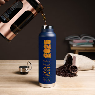 Navy Blue and Orange School Colours Class Year Water Bottle
