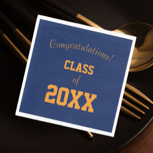 Navy Blue and Orange School Colours Graduation Napkin