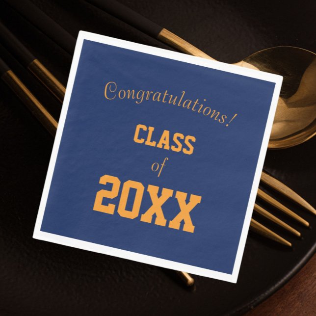 Navy Blue and Orange School Colours Graduation Napkin (In Situ)