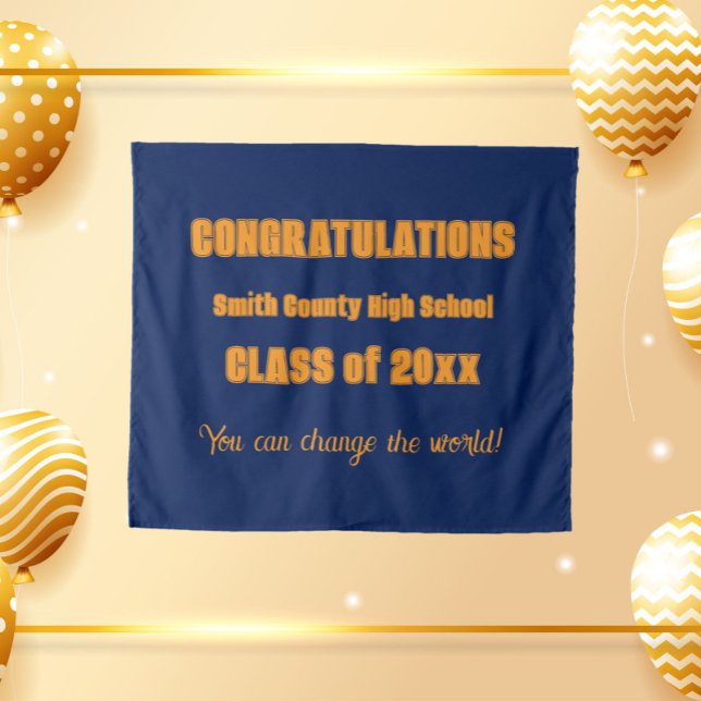 Navy Blue and Orange School Colours Graduation Tapestry (In Situ Party)
