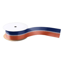 Navy Blue and Orange Stripes Satin Ribbon