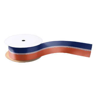 Navy Blue and Orange Stripes Satin Ribbon