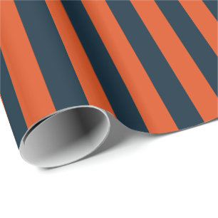 Navy Blue and Orange Vertical Stripe Wrapping Paper