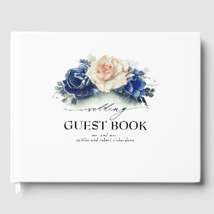 Navy Blue and Orange Watercolor Flowers Wedding Guest Book