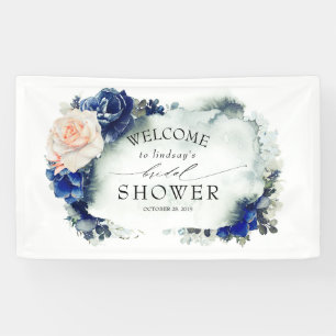 Navy Blue and Peach Floral Bridal Shower Banner