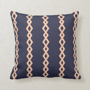 Navy Blue and Peach Retro Zizgag Stripe Pillow