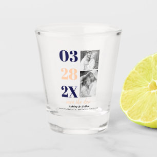 Navy blue and peach two photo Save the Date Shot Glass