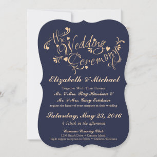 Navy Blue and Peach Wedding Invitation