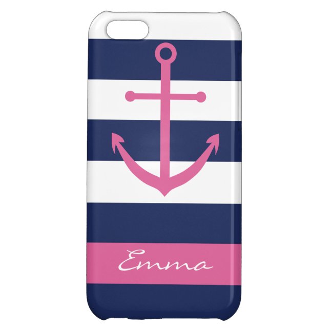Navy Blue and Pink Anchor Monogram Case (Back)