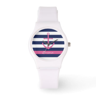 Navy Blue and Pink Anchor Monogram Watch