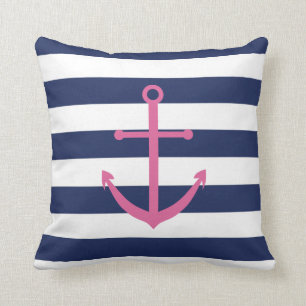 Navy Blue and Pink Anchor Pillow