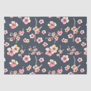 Navy Blue and Pink Cherry Blossom Flowers Tissue Paper