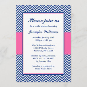 Navy Blue and Pink Chevron Bridal Shower Invitation