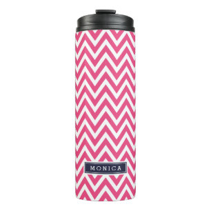 Navy Blue and Pink Chevron Monogram Thermal Tumbler