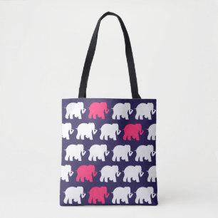 Navy blue and pink elephants design bag