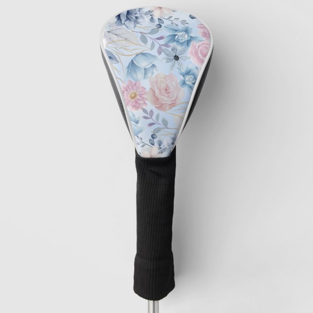 Navy Blue And Pink Floral Golf Head Cover (Front)