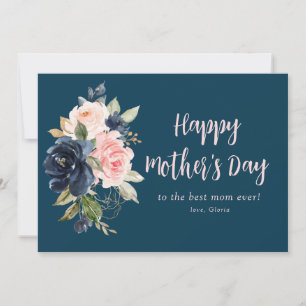 navy blue and pink floral happy mother's day card