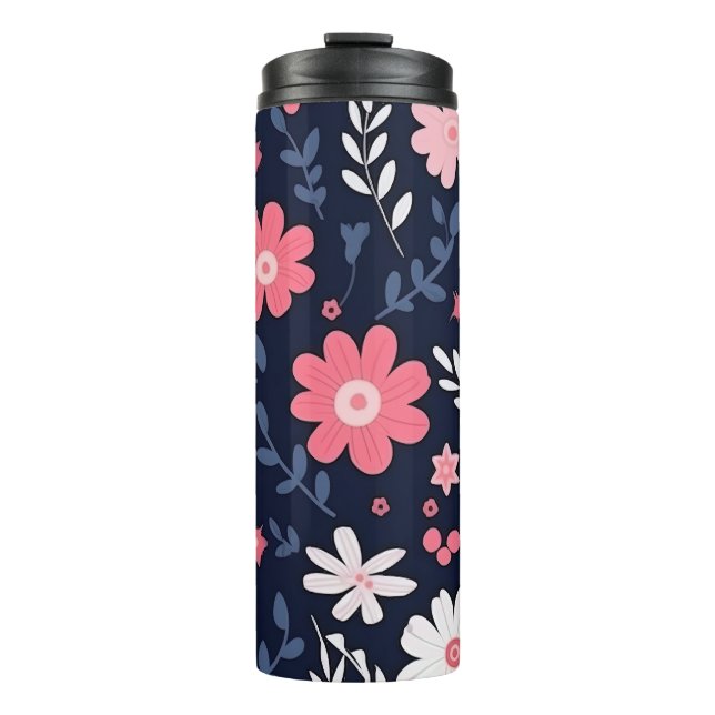 Navy Blue and Pink Floral Paisley Thermal Tumbler (Front)