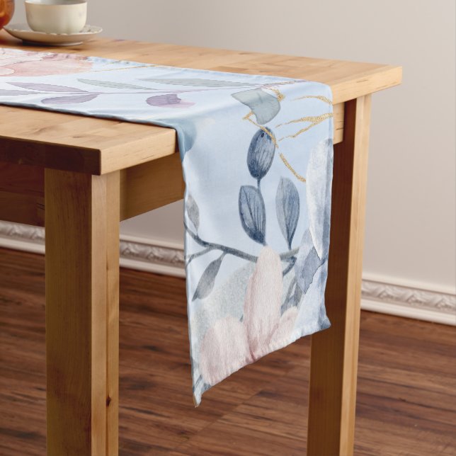 Navy Blue And Pink Floral Short Table Runner (In Situ)
