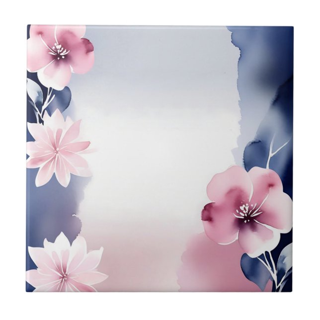 Navy Blue and Pink Floral Tile (Front)