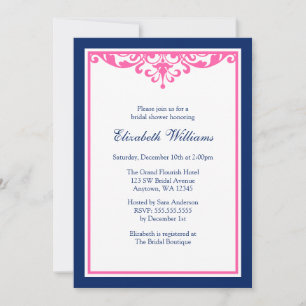 Navy Blue and Pink Flourish Bridal Shower Invitation