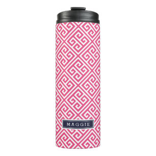 Navy Blue and Pink Greek Key Monogram Thermal Tumbler